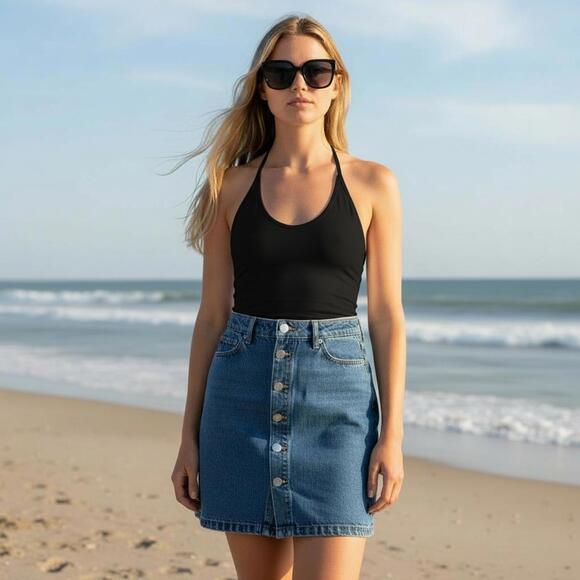 Lucky Brand Dresses & Skirts - Lucky Brand Women's 4/27 Denim Button Front Skirt Blue Jean Casual Classic